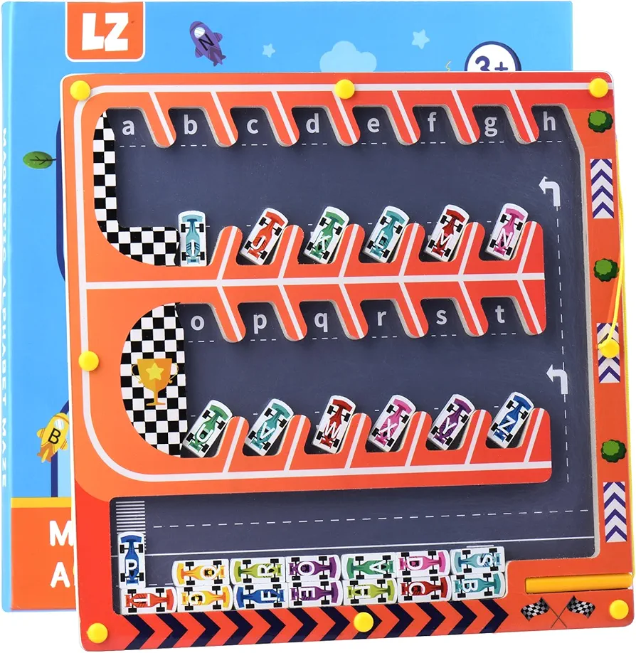 Magnetic Alphabet Maze, Alphabet Letters Car Maze Board Montessori Fine Motor Skills Toys for Girls Boys, Educational Toys for Preschool Learning Activities, Alphabet Learning Toys,Kids Gift