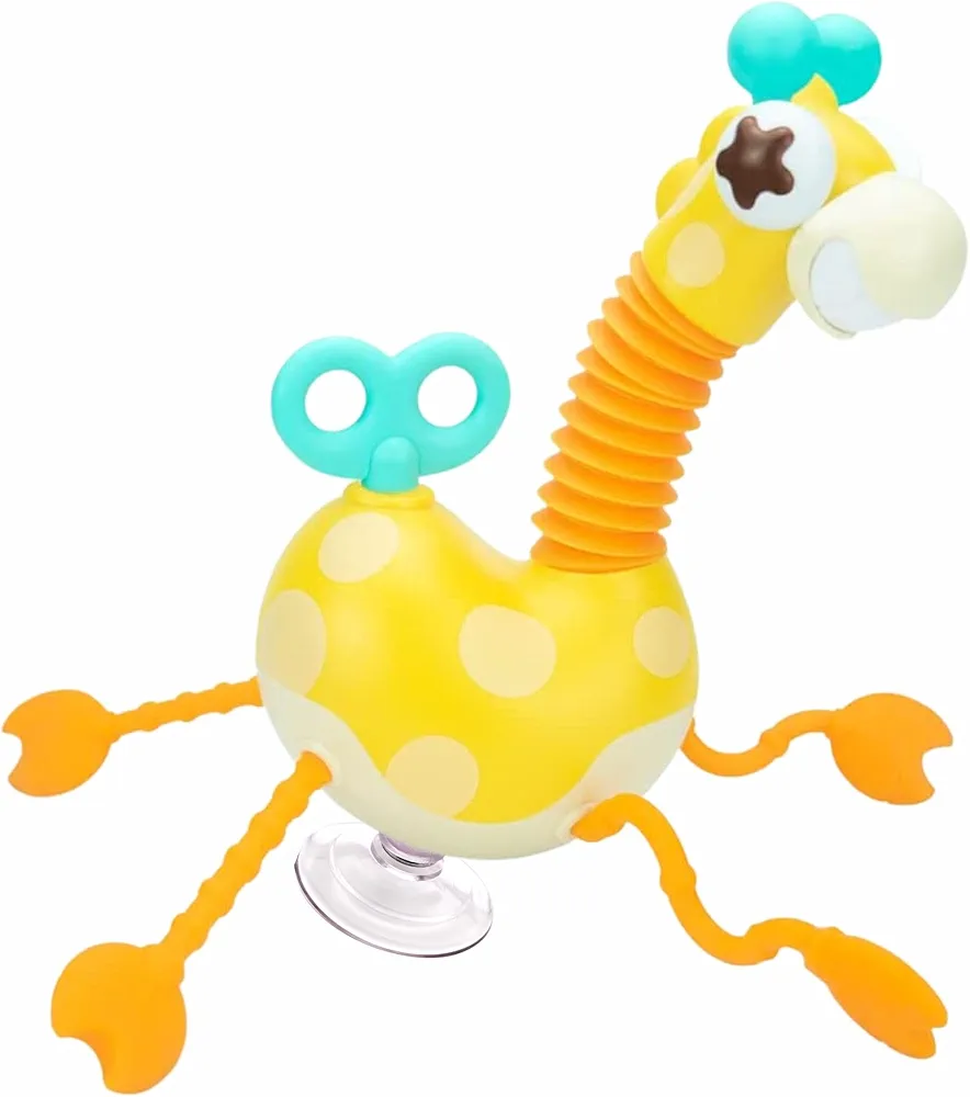 Giraffe Suction Toy Pull String | Montessori Toys for 2 Year Old | Zip String Toy Baby Sensory Toys for Babies | Toddler Travel Toys, Baby Car Toys & Stroller Toys, High Chair Toys Sensory Tubes