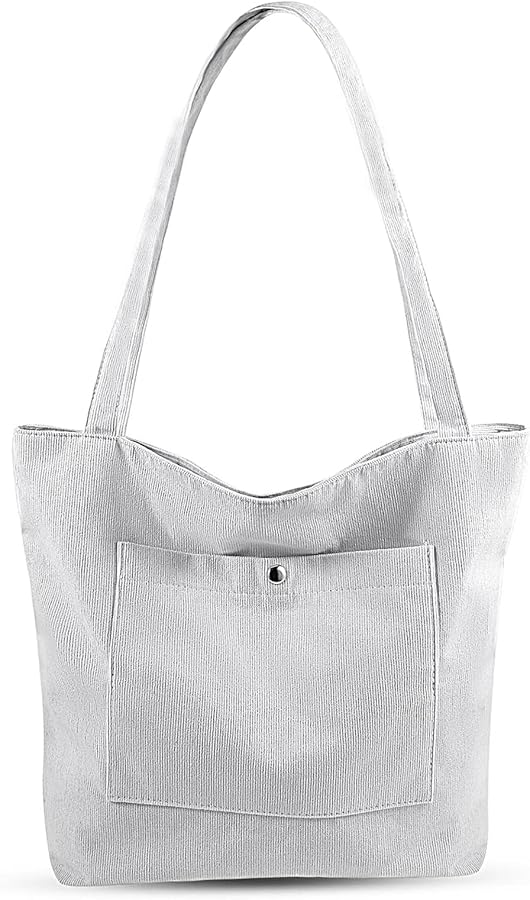 Corduroy Tote Bag for Women, Large Capacity, Adjustable Shoulder Strap, Main Zippered Pocket