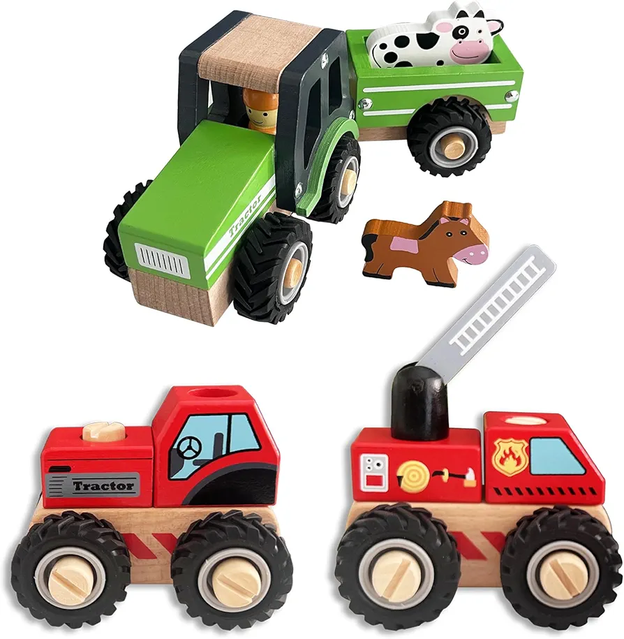 Wooden Tractor Toy Car and Baby Construction Truck Cars