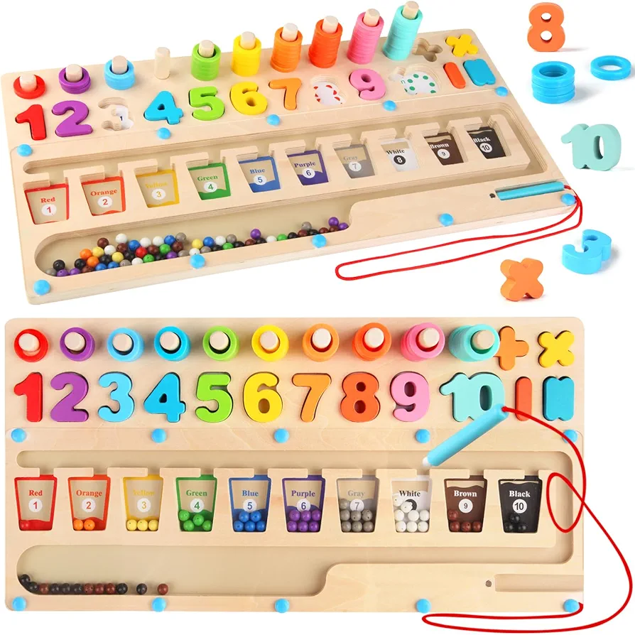 3 in 1 Magnetic Color and Number Maze, Wooden Magnet Puzzles Color Sorting Toys for Toddlers, Learning Educational Counting Matching Toys, Montessori Toys for Boys Girls 3 4 5 Years Old