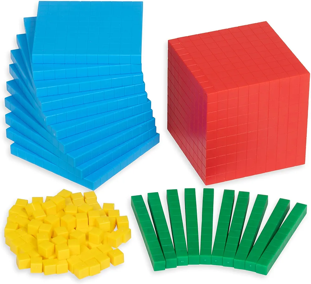 edxeducation Four Color Plastic Base Ten Set - 121 Pieces - Hands-on Math Manipulative for Kids - Teach Number Concepts, Place Value and Measurement - Math Learning Tools for Kids