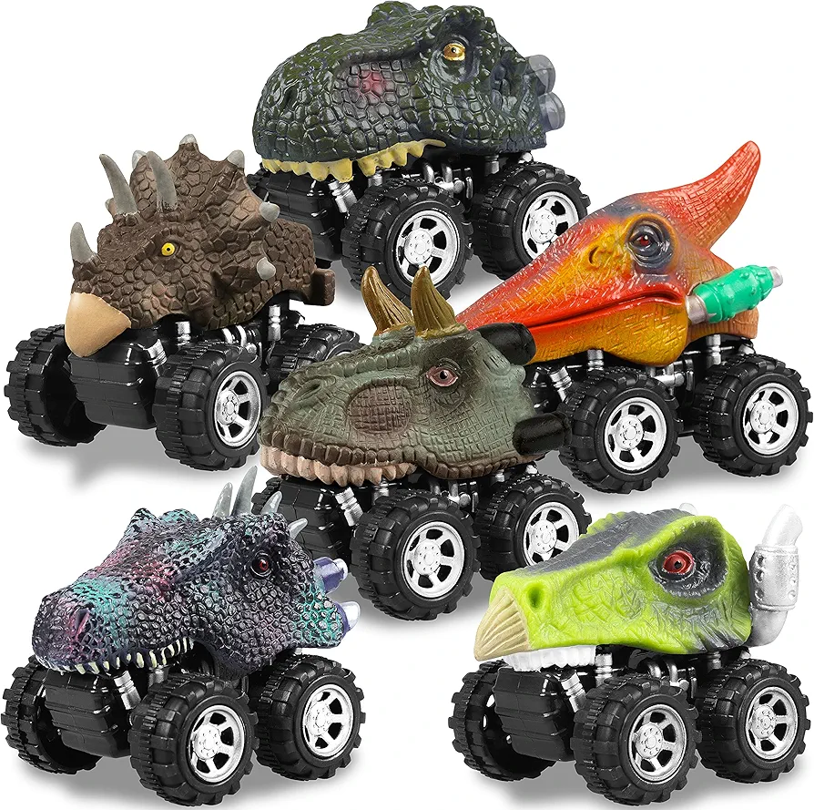 Dinosaur Toys Pull Back Cars for Boy, Dino Car Toy Set for Kids, Pull Back Vehicles for T-Rex Dinosaur Games, Birthday Gifts for Age 2 3 4 5 6 Year Old Toddlers Boys Girls (6 Pack)