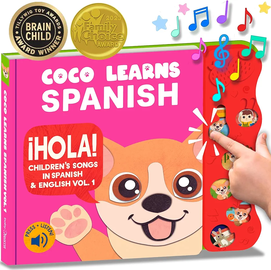 Vol. 1 | Musical Spanish Books for Kids 1-3, Spanish Toys for Babies & Toddlers 1-3, Baby & Toddler Spanish Books, Bilingual Learning Toys for 1 Year Old, Libros Para Bebes Español