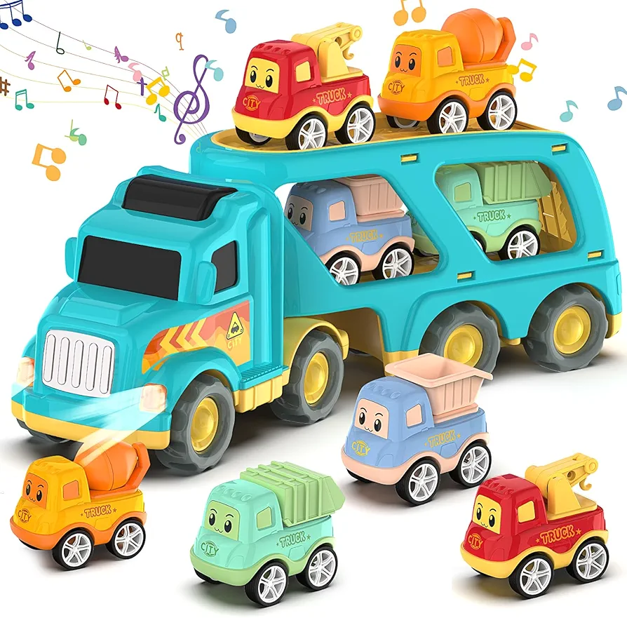 Construction Toddler Truck Toys for Boys Girls Age 3 4 5 6 7 Years Old,5 in 1 Carrier Transport City Vehicles Toys，Car Trucks Toys for Kids 3-7,Birthday Gift for Toddlers 3+