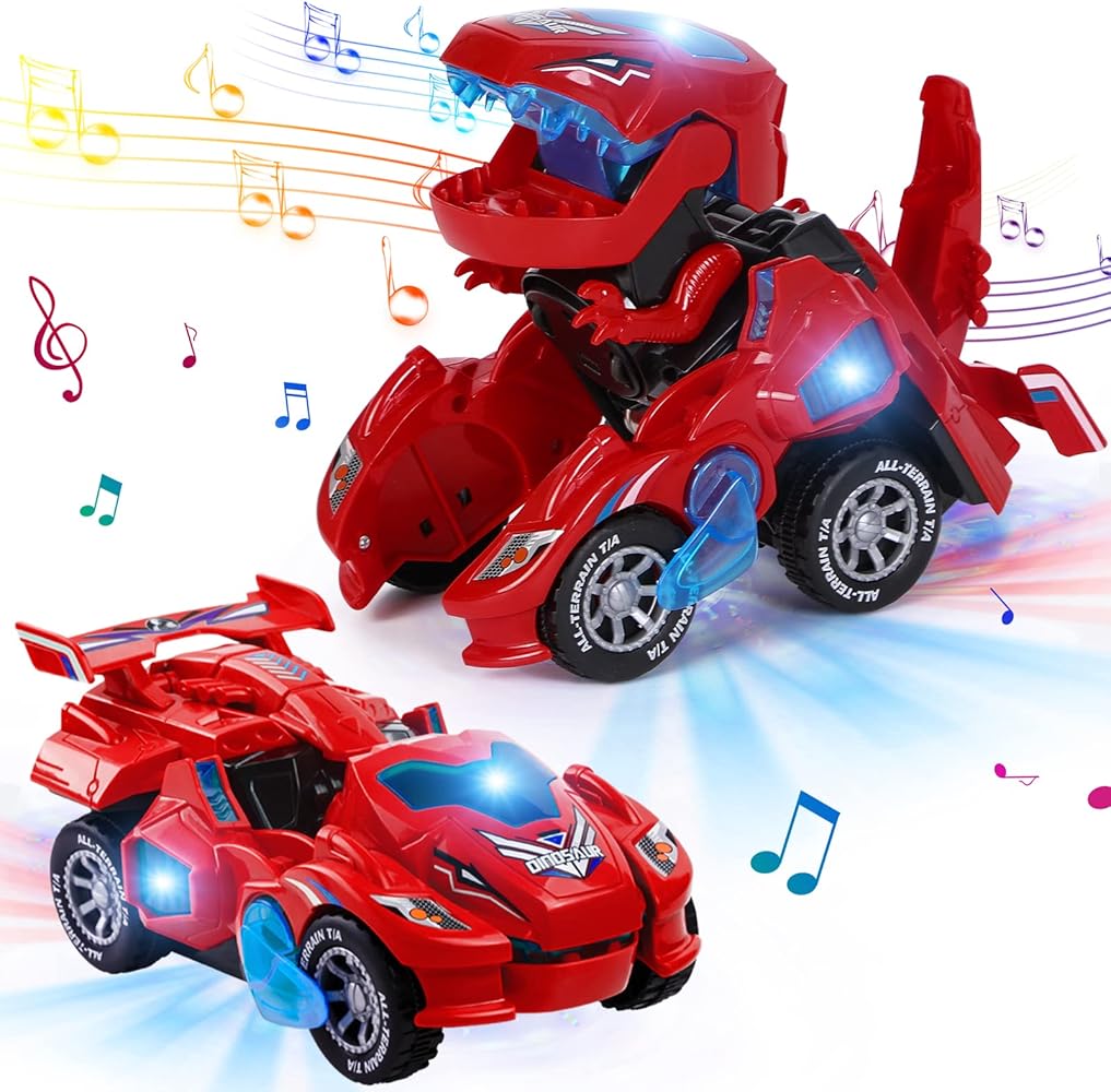 Refasy Transforming Dinosaur LED Car Deformation Car Robot Vehicle Toys for Kids