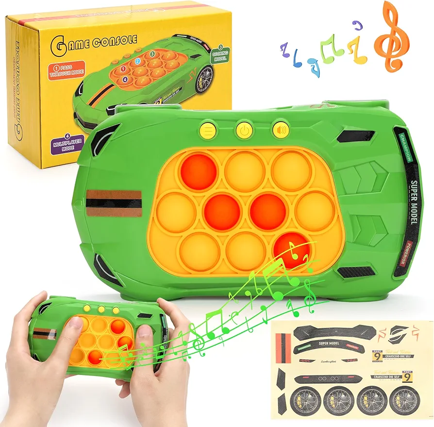 Car Pop Toys Handheld Games -Push Bubble Light Up Green Car Game Machine with Music- Quick Push Stress Relief Game Bubble - Car Toy Birthday Gifts for Kid/Teens