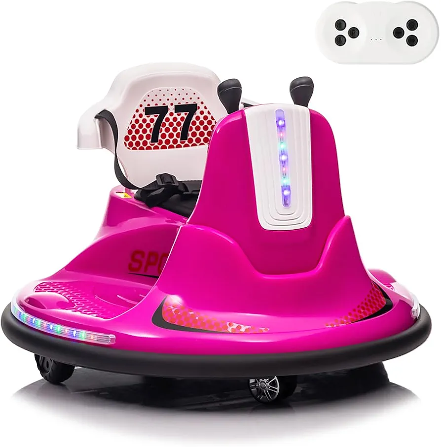 Electric Ride on Bumper Car for Toddlers, Ride on Car with Remote Control, LED Lights & 360 Degree Spin, Indoor and Outdoor for 37-95 Months Kids(Pink)