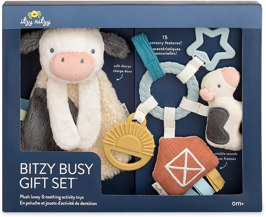 Itzy Ritzy Farm Toy Gift Set - Includes Cow Lovey & Farm-Themed Car Seat and Stroller Toy