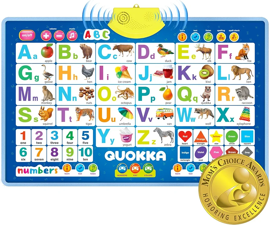 QUOKKA Educational Toys for Kids 5-7 Year Old - Blue ABC Chart Learning Wall Chart for Toddlers Age 3 4 6+ - Interactive Speech Therapy Poster Boy Girl - Autism Puzzle Game 8-10-12