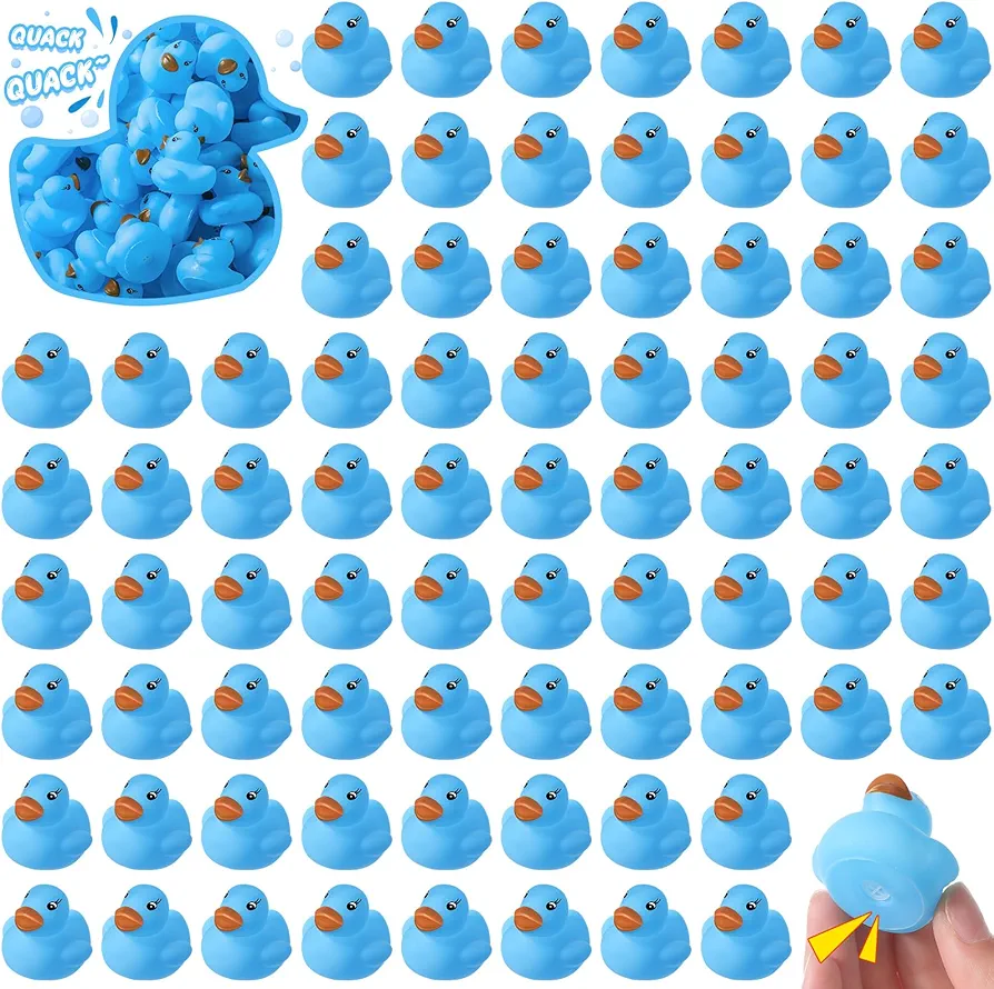 200 Pieces Mini Rubber Duck in Bulk Squeaky Rubber Ducks Bath Toys Tiny Float Bathtub Duckies Baby Shower Party Favor for Birthday Classroom Carnival Prizes Car Decor Supplies (Blue)