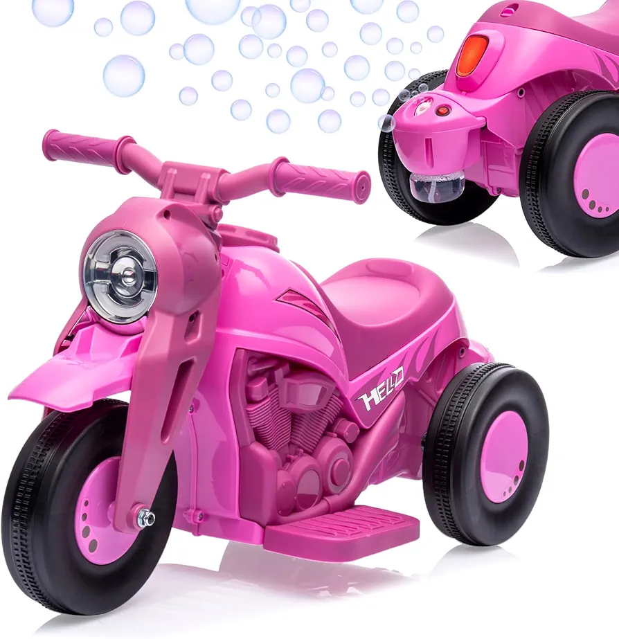 GAOMON Kids Electric Motorcycle with Bubble Function, 6V Battery Powered Ride On Motorbike Toy w/LED Headlights, Forward/Reserve, Music, Pedal, 3 Wheels Bubble Car for Kids 3 and Up Boys Girls, Pink