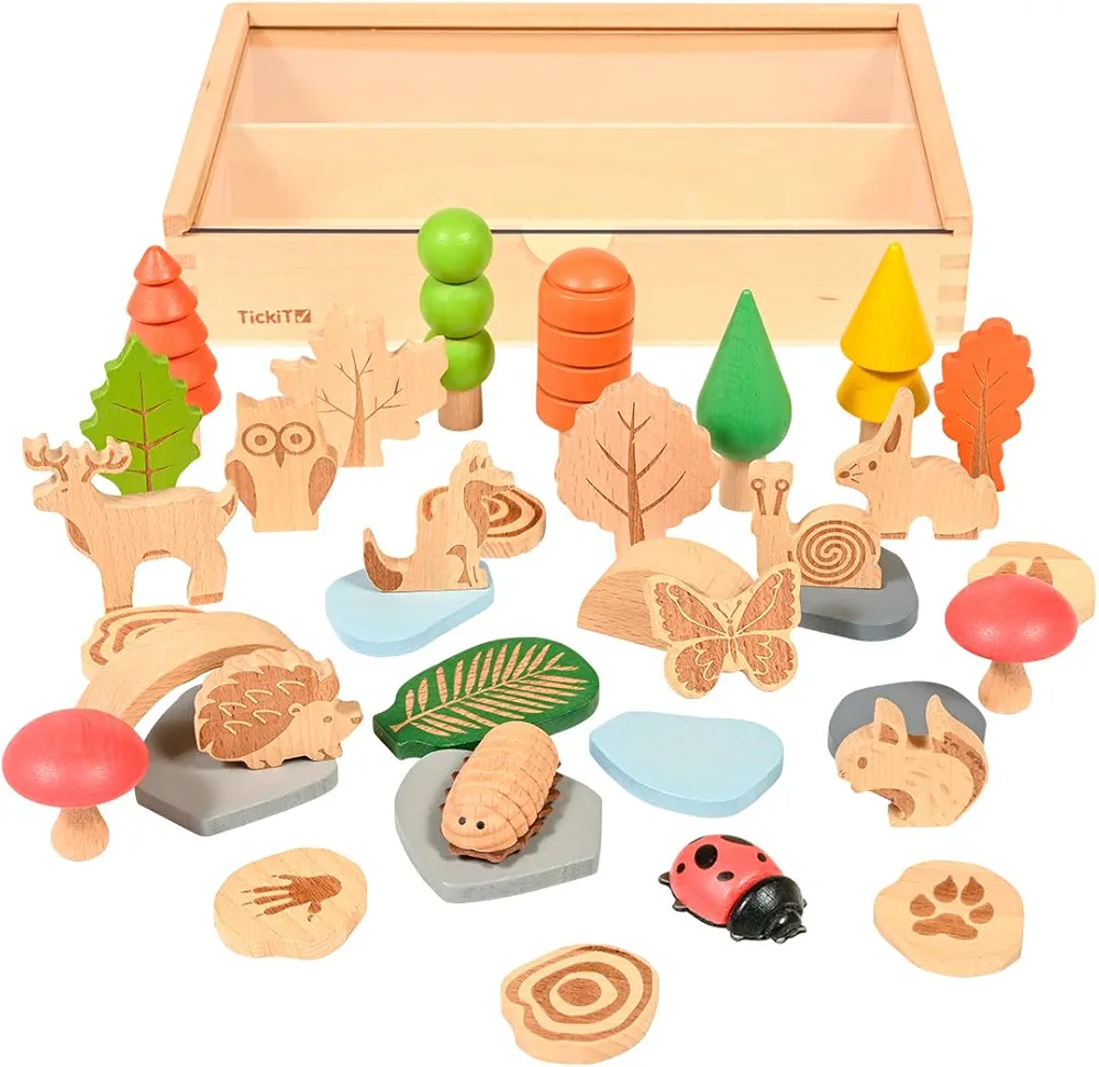 tickit Woodland Trail Set - Set of 37 - Wooden Forest for Kids - 37 Different Shapes - Loose Parts Wooden Toys for Toddlers