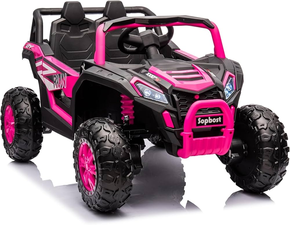 sopbost 4x4 24V Kids Ride On Car with Remote Control Battery Powered Electric Vehicle Ride On Toy for Boys Girls, EVA Tires Wheels, High/Low Speeds, Single Seater, Pink & Black