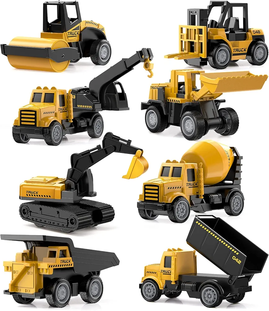 Geyiie Alloy Small Construction Cars Vehicles, Die Cast Mini Construction Truck Toys, Heavy Duty Bulldozers Excavator Cement Dump Toys Outdoor Easter Gifts for Kids Toddler