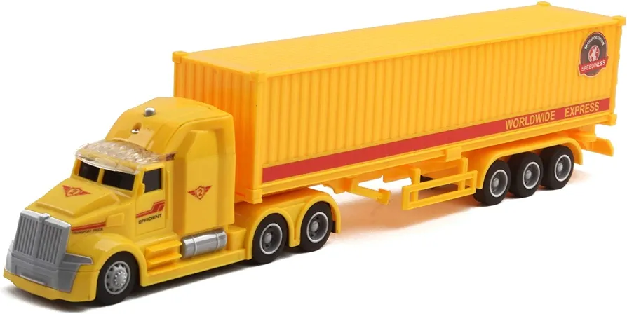 Toy Semi Truck Trailer 14.5" Friction Powered with Lights and Sound Back Opens Kids Push and Go Big Rig Carrier Transport Vehicle Semi-Truck Pretend Play Car Great Gift for Children Boys Girls