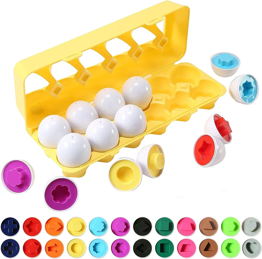 Dimple Fun Egg Matching Toy (Total 12 Eggs) - Toddler STEM Easter Eggs Toys, Shape Recognition Egg Toys for Kids, Educational Color Sorting Toys, Play Egg Shapes Puzzle Set