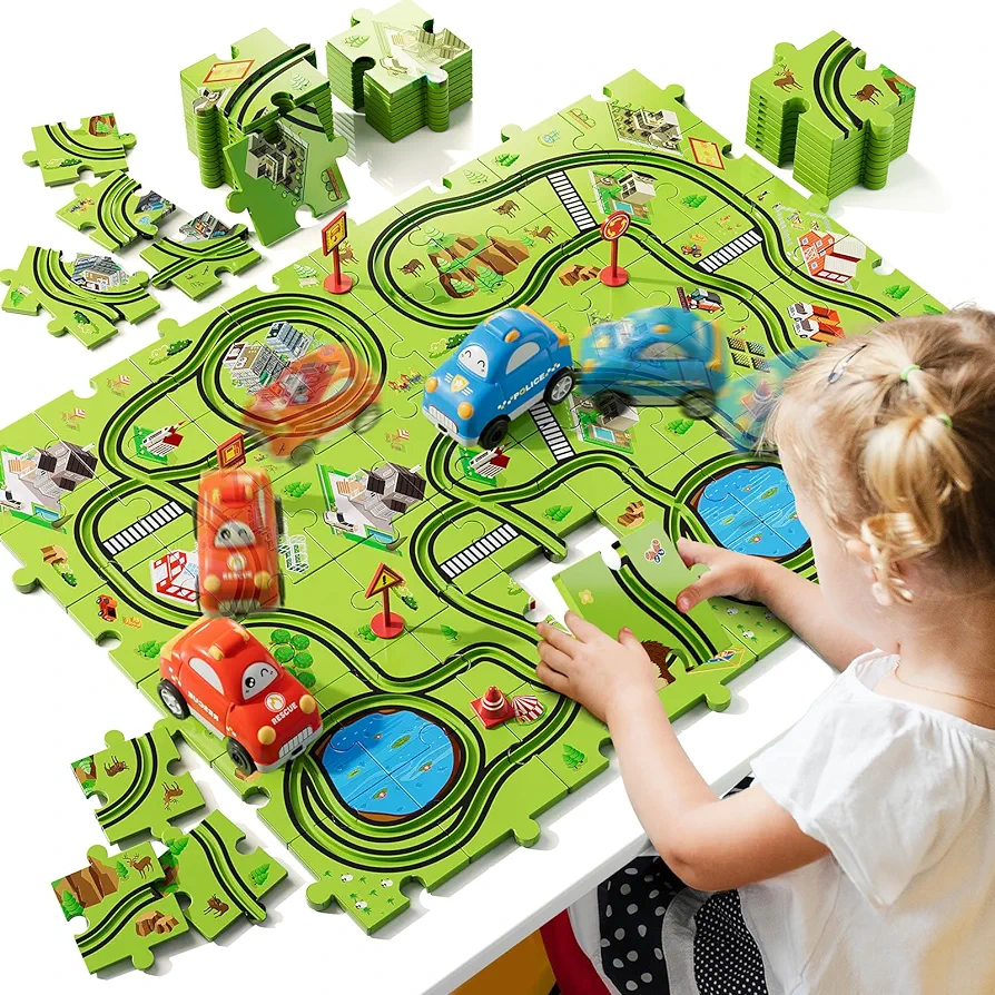 Bennol Toddler Toys Gifts for 2 3 4 5 Year Old Boys, 56 Jigsaw Puzzle Race Track Car Set Toys for Kids Boys Toddlers 1-3 2-4 3-5 4-6, Puzzle Tracks Car Toys Gifts for 2 3 4 5 Year Old Boys Kids