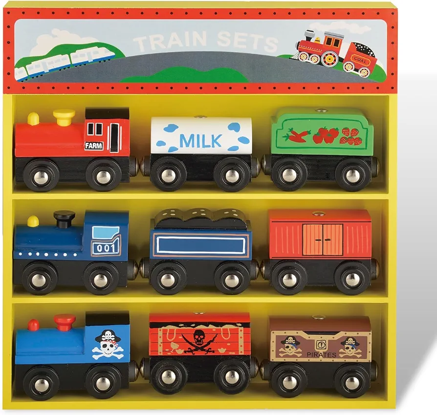 Wooden Train Sets for Toddlers, 9 Pcs Train Toy Magnetic Sets Fits Brio, Thomas, Melissa and Doug, Kids for Boys Girls 3 4 5 Years Old