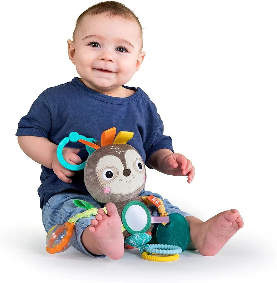 Bright Starts Sloth Plush Playful Pals Take-Along BPA-Free Stroller Baby Toy, Age Newborn+