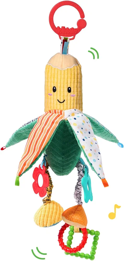 Hanging Rattles Toys, Car Seat Toys for Babies 0-6 Months, Newborn Crib Toys Sensory Corn Soft Stuff Baby Stroller Toys with Crinkle, Squeaky & Teether for Babies Boys Girls 0 3 6 9 to 12 Months