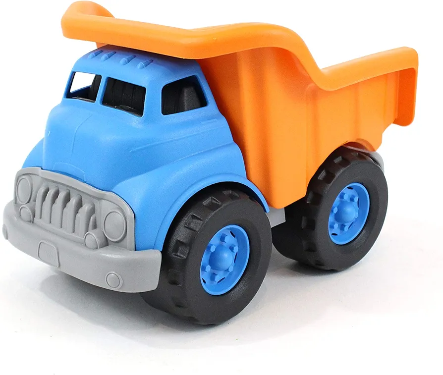 Green Toys Dump Truck, Blue/Orange - Pretend Play, Motor Skills, Kids Toy Vehicle. No BPA, phthalates, PVC. Dishwasher Safe, Recycled Plastic, Made in USA.,Gold/Blue, 10"X7.5"x6.75"