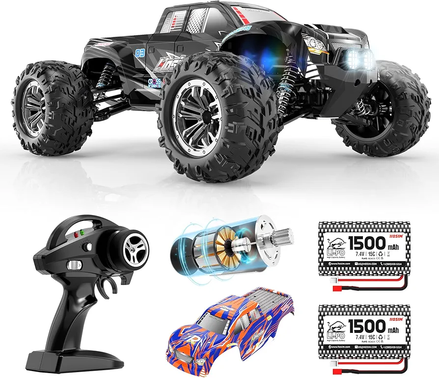 Hosim RC Cars for Adults, 1:10 Scale 48+ KMH Remote Control Car for Boys, 4X4 High Speed RC Truck Off Road All Terrains Waterproof Hobby Grade Large Fast Racing Toy Gift Monster Trucks