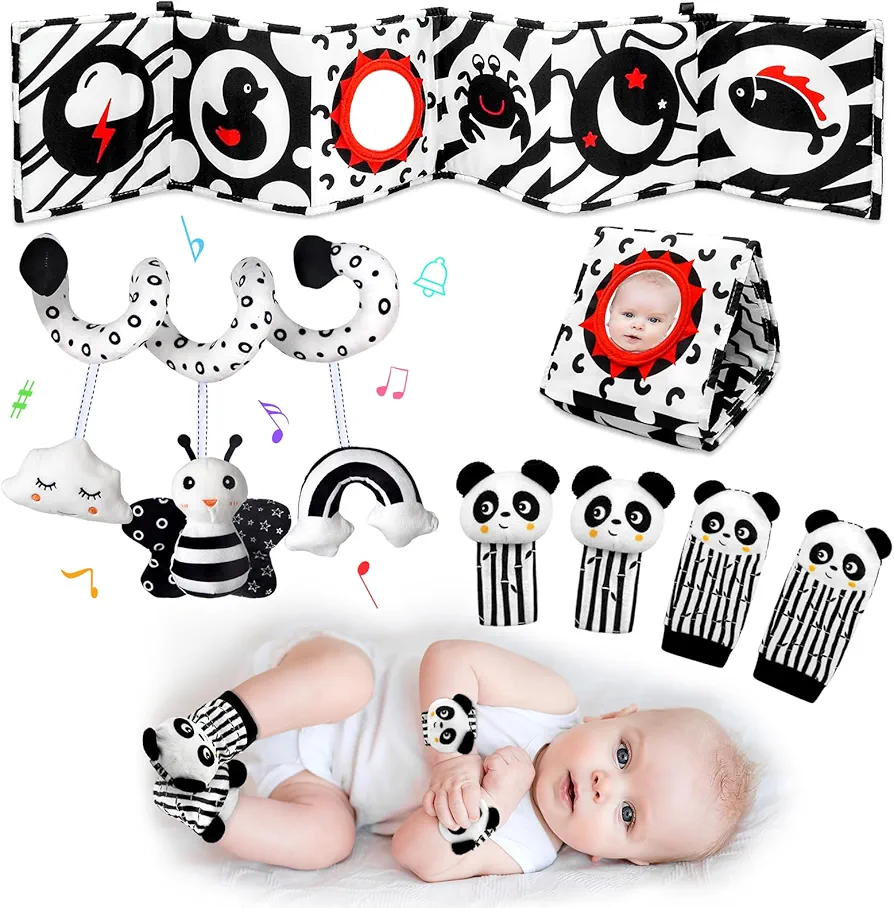 XIXILAND Black and White Baby Toys 0-3 Months Car Seat Toys Soft Baby Book Baby Rattles/High Contrast Baby Toys for Newborn Toys Infant Toys 0-6 Months Sensory Montessori Toys for 0 3 6 9 12 Months