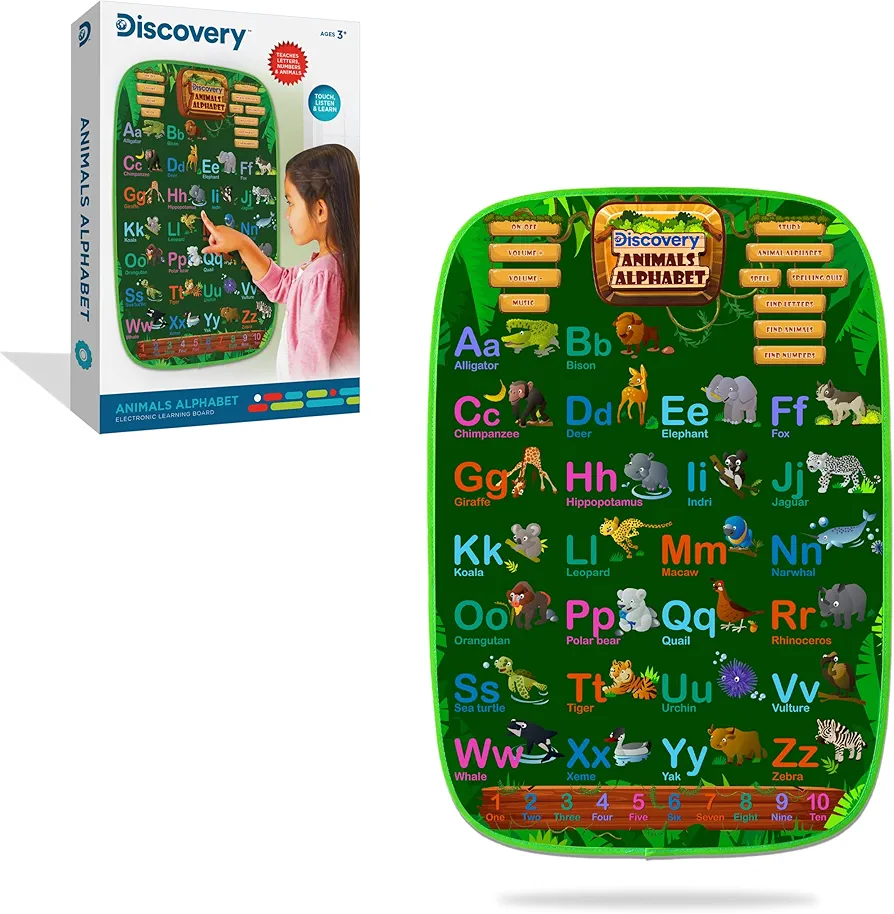 DISCOVERY KIDS Animal Alphabet Electronic Learning Board, 2 Interactive Educational Game Modes, Sensory Engagement & Development, Teach Spelling, Numbers, Letters, Animals, Battery Powered, Age 3+