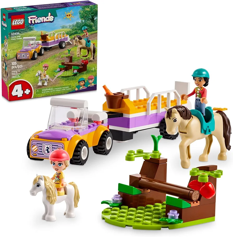 LEGO Friends Horse and Pony Trailer Playset, Building Toy for Kids, Creative Play Gift with Liann and Zoya Characters and 2 Animal Figures, Summer Toy for Girls and Boys 4 Years Old and Up, 42634