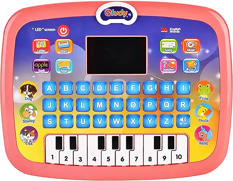 Tablet for Kids Educational Computer Interactive Audio and Video Teaching Aids 3+ Years Learning Pad Numbers Letters Words Math Spelling Read Song Music Questions Answers LED Screen Piano (Pink) X2020