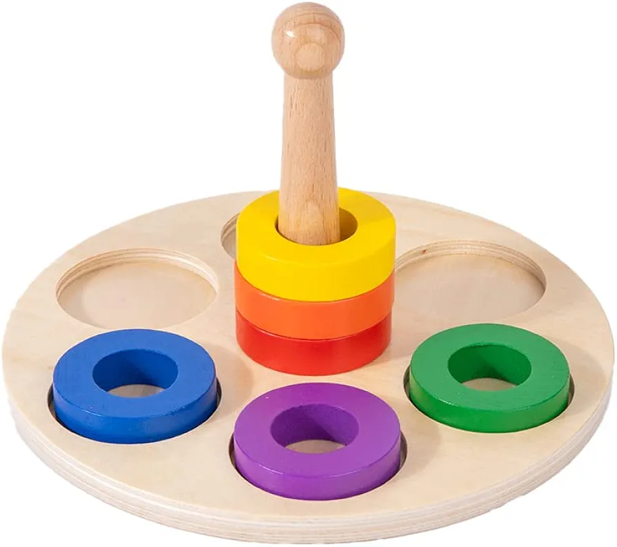 Adena Montessori 6 Rings on Peg Baby Toys for 1 Year Old Infant Toddlers