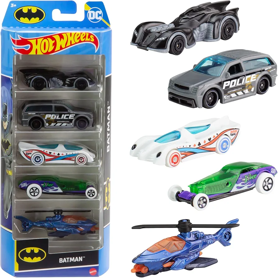 Hot Wheels 1:64 Scale Toy Cars Batman 5-Pack, Set of 5 Vehicles from & Inspired by The DC Super Hero Franchise, Includes Batmobile