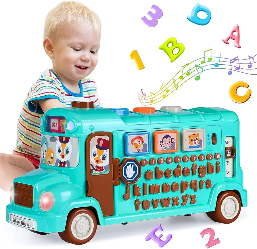 Toys for 1 Year Old Boy Gifts, Baby Toys 12-18 Months School Bus Learning Toys for 1 2 3 Year Old Boys Girls Kids Education Toys with Alphabet ABC/Music/Light/for Toddlers 1-3 Birthday Xmas Gifts