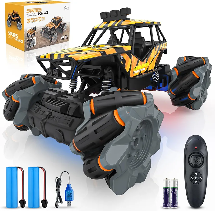 Remote Control Car Rc Cars, High Speed Monster Trucks for Kids, 1:18 4WD Toy Stunt Car, 2.4Ghz All Terrain Off Road Rc Crawler with 2 Rechargeable Batteries, Toy Gift 3 4 5 6 7 8 Year Old Boys