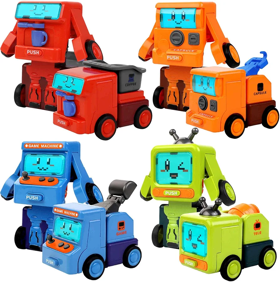 4PCS Transformable Car Toys for 1-3 Year Olds - Perfect Baby Montessori Toys and Birthday Gifts