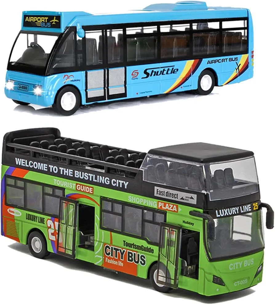 City Bus Toy Car Die-Cast Metal Airport Car & City Bus Toy Car Die Cast Sightseeing Double Decker London Bus