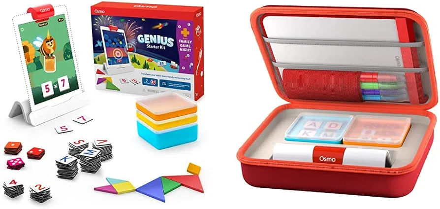 Osmo - Genius Starter Kit for iPad + Family Game Night Plus Large Storage Case - 7 Educational Learning Games for Spelling, Math & More - Ages 6-10 - STEM Toy (iPad Base Included - Amazon Exclusive)