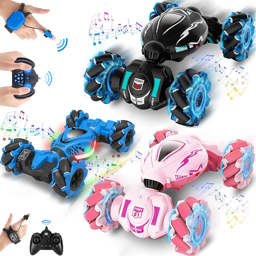 Gesture RC Stunt Car Toy for Kids 8-12, 2.4Ghz 4WD RC Car Off-Road 360° Rotate Transform Drift Cars with Lights Music, Birthday Xmas Gifts for Kids Boys Girls Aged 6 7 8 9 10 11 12, 3 Cars