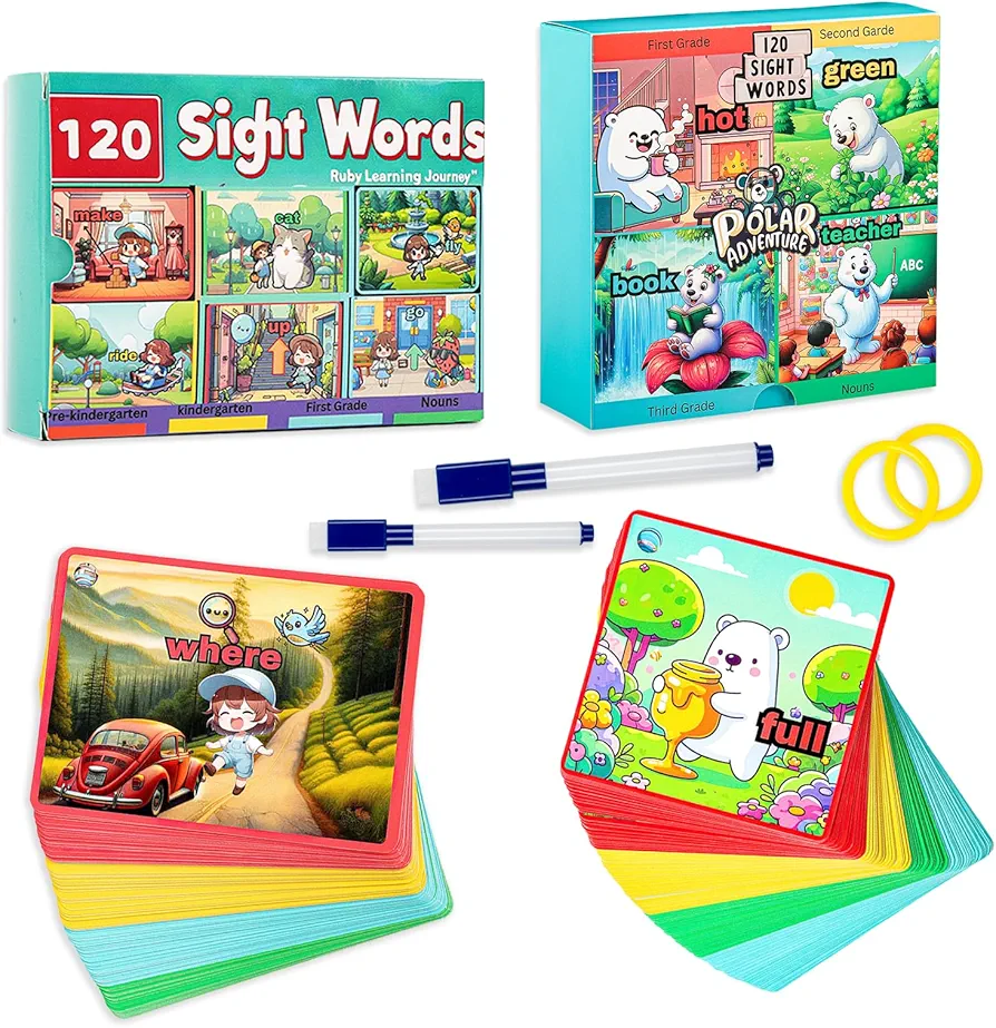 Sight Words Flash Cards Phonics Flash Cards, Dolch & Fry High Frequency Sight Words Games for Homeschool Supplies for Kids Pre-K, Kindergarten, 1st Grade,2nd,3rd Grade