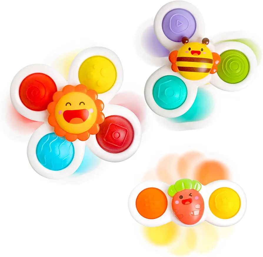 3PCS Suction Cup Toy for Baby 12-18 Months Spinning Sensory High Chair Toys Car Window Airplane Travel Toys First Birthday Easter Gift for Toddlers 1 2 3 Year Old Boys Girls